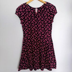 Black skater dress with pink hearts
